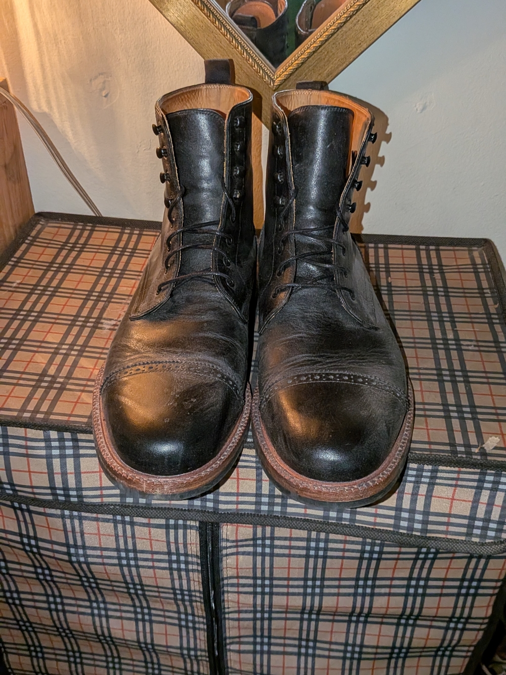 Beckett Simonon Medina Boots Size 12 Men's Black Leather Cap-Toe Lace-Up Boots
